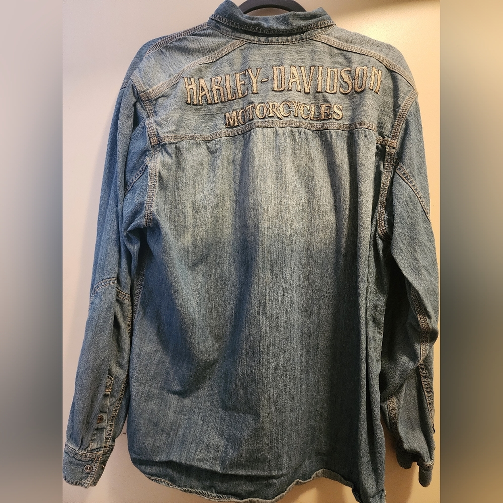 Harley-Davidson Blue Denim Embroidered Back Shirt Jacket